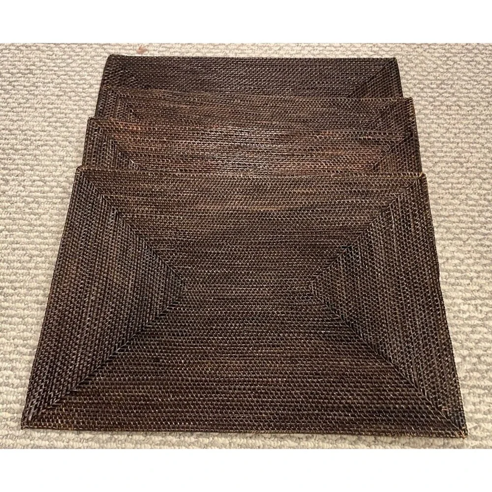 Crate & Barrel Artesia Rattan Placemats Set of 4 Espresso 19 x 14